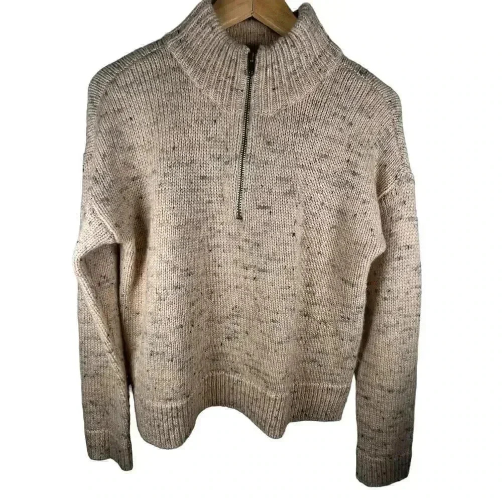 Madewell Women’s Pink Half Zip Gray Black Speckled Pull Over Sweater XS‎